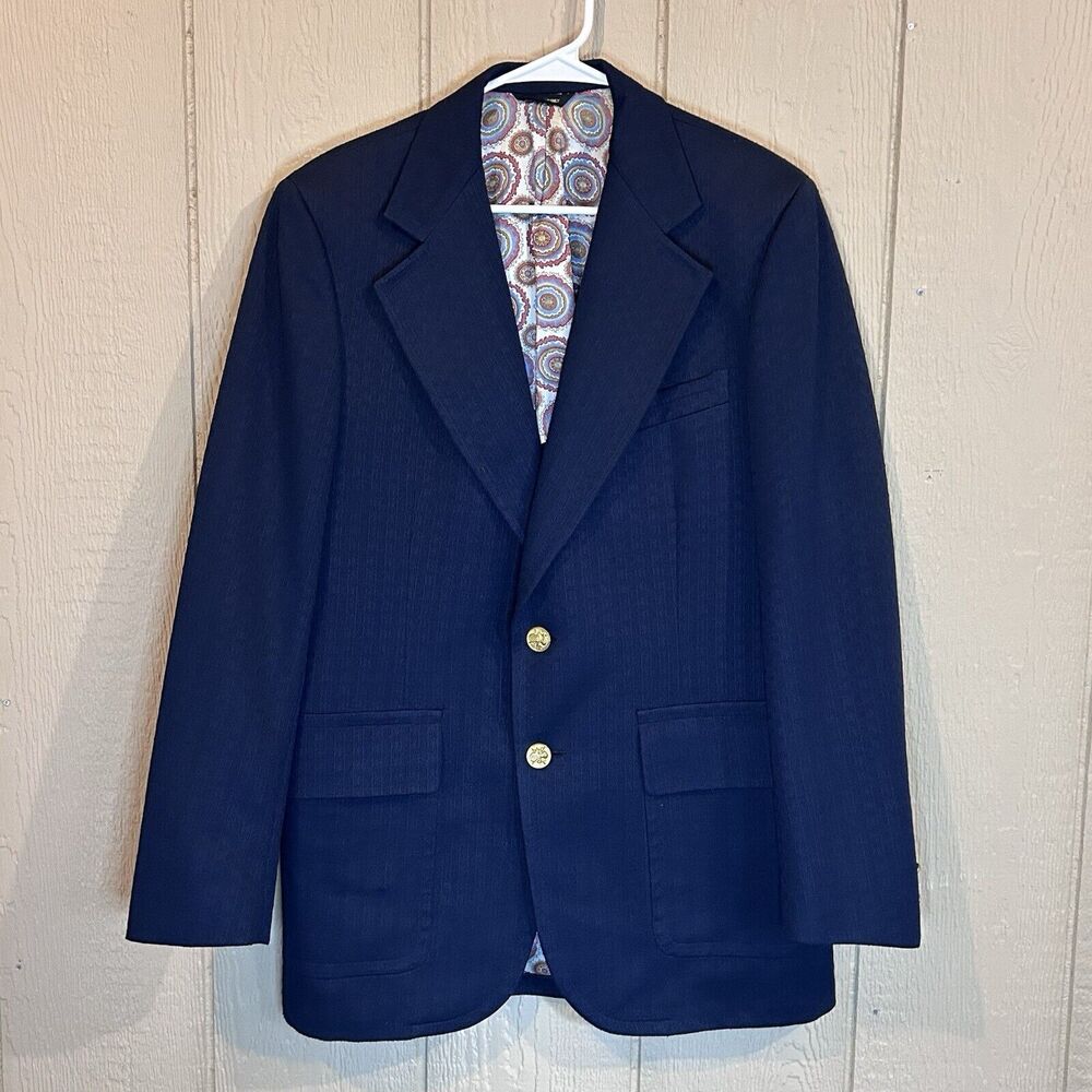 Vintage 70s Lee Dan‎ Globmans Navy blue Sports Coat Blazer Jacket